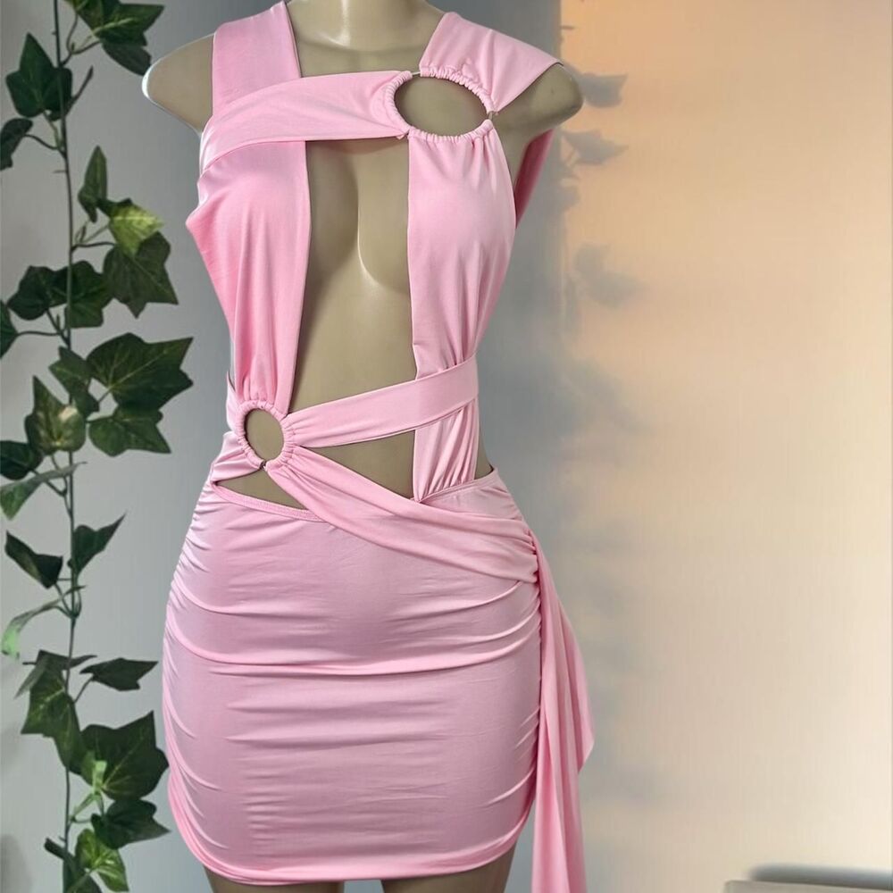 Cutout Pink Mini Dress with Ring Detail